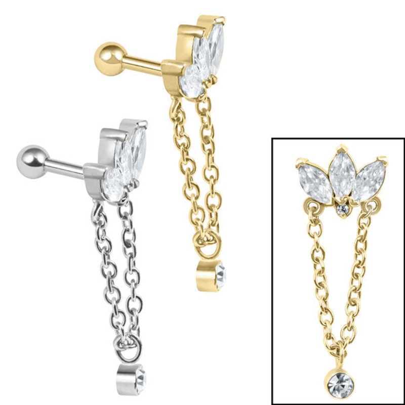 Steel Marquise Fan Chain Drop Solitaire Micro Bar