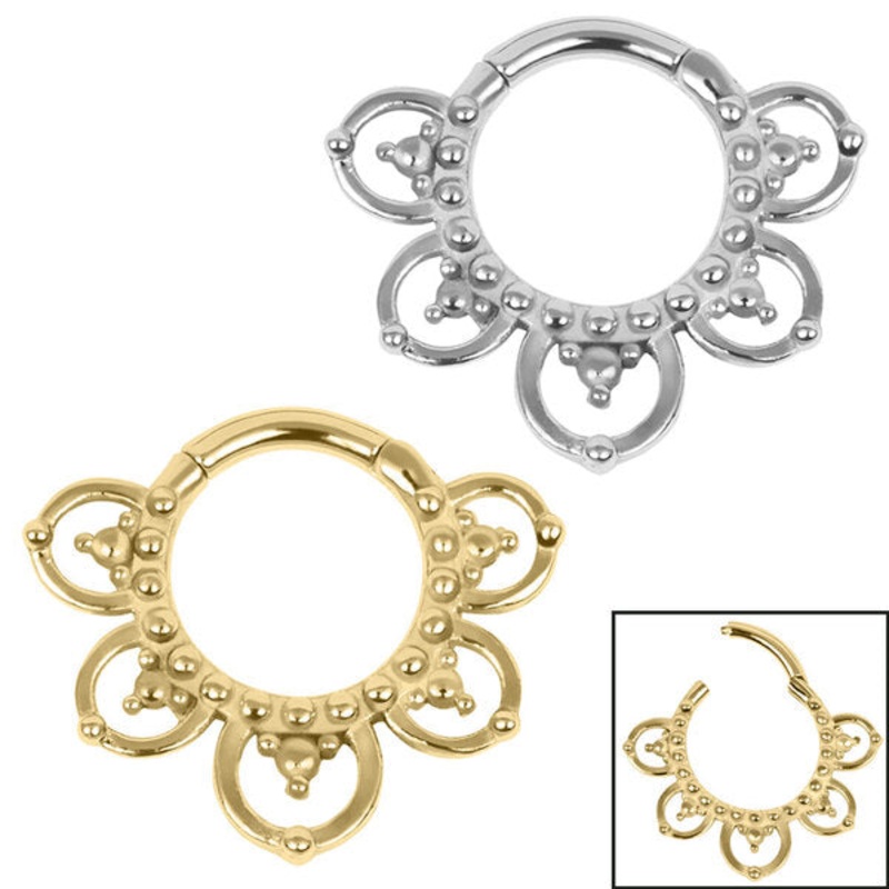 Steel Petal Mandala Hinged Clicker Ring
