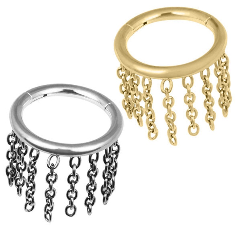 Titanium Fringe Chain Orbit  Hinged Clicker Ring