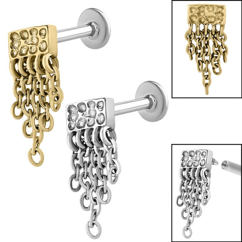 Titanium Internally Threaded Labrets 1.2mm - Steel Hammered Waterfall Chain