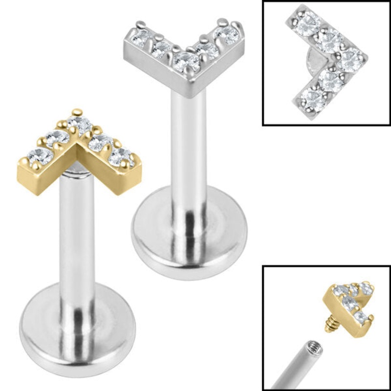 Titanium Internally Threaded Labrets 1.2mm - Steel Jewelled Chevron