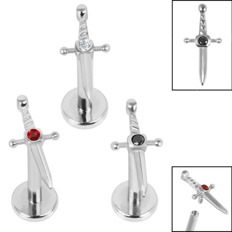 Titanium Internally Threaded Labrets 1.2mm - Steel Mini Jewelled Dagger