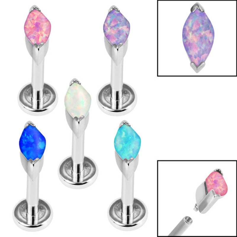 Titanium Internally Threaded Labrets 1.2mm - Steel Single Marquise Opal