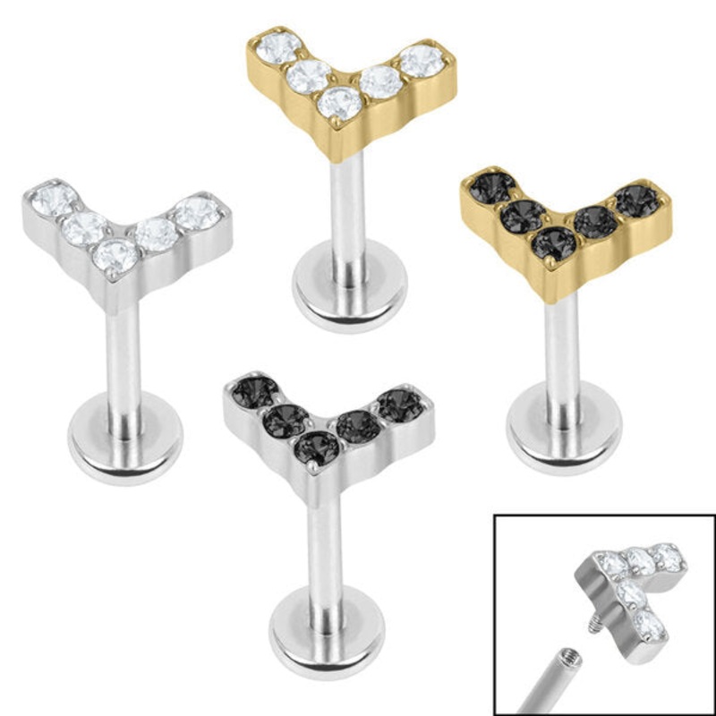 Titanium Internally Threaded Labrets 1.2mm - Titanium Claw Set Jewelled Chevron