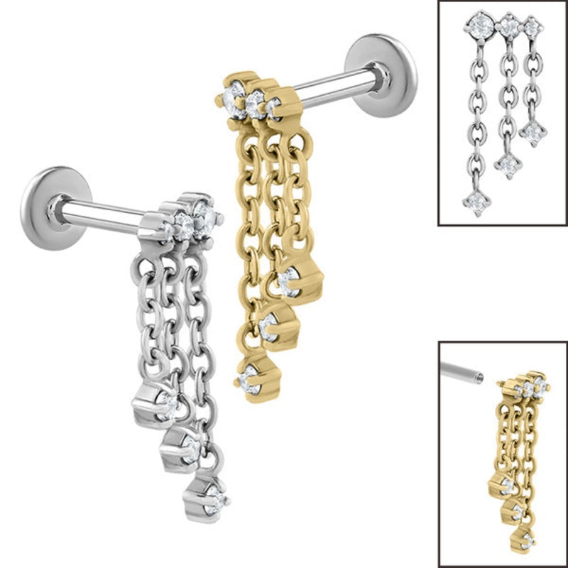 Titanium Internally Threaded Labrets 1.2mm - Steel 6 Jewel Cascade Chain