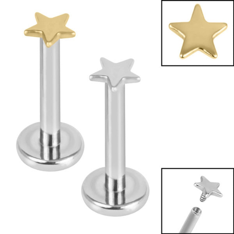 Titanium Internally Threaded Labrets 1.2mm - Titanium Star