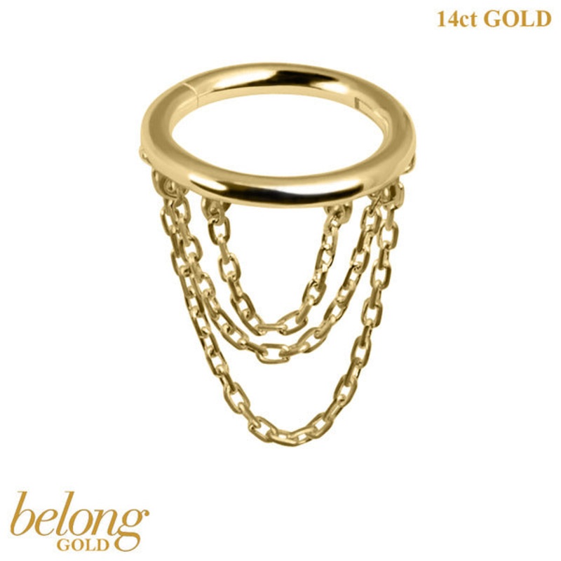 belong 14ct Solid Gold Ripple Loop Chain Drop Hinged Clicker Ring
