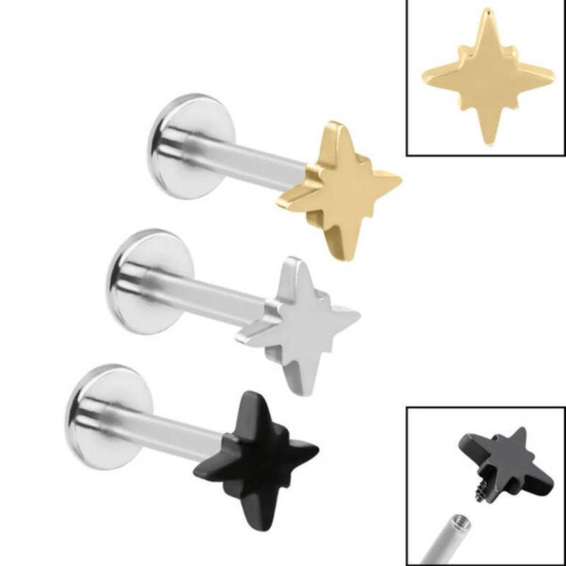 Titanium Internally Threaded Labrets 1.2mm - Steel Astral Star