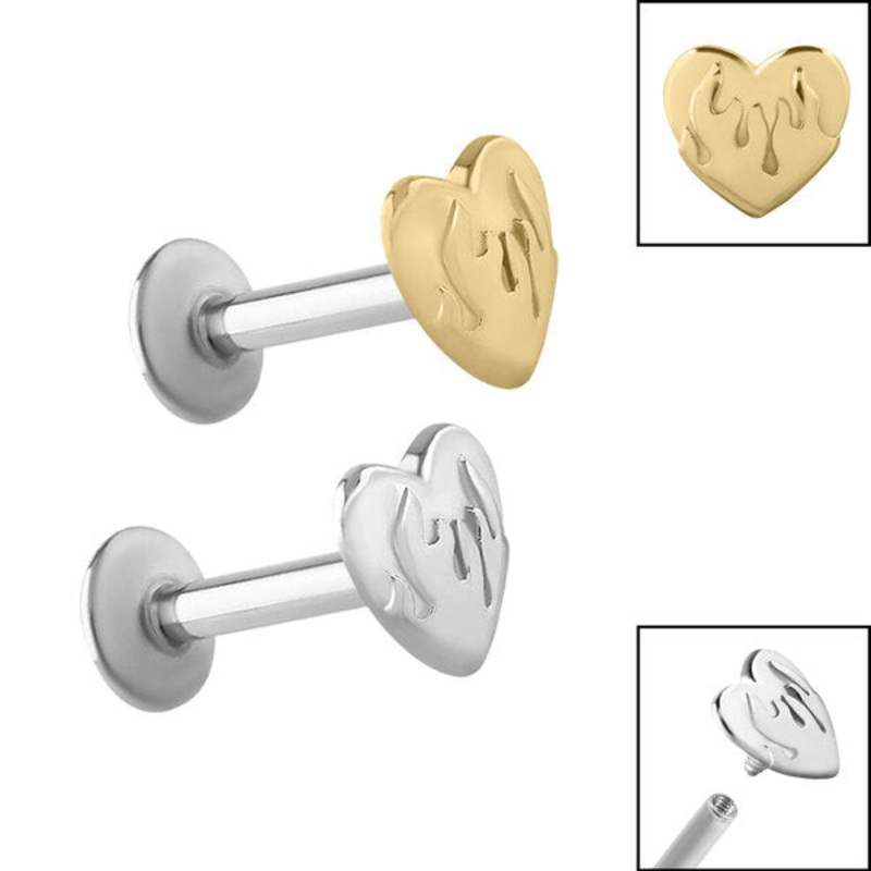 Titanium Internally Threaded Labrets 1.2mm - Steel Heart On Fire