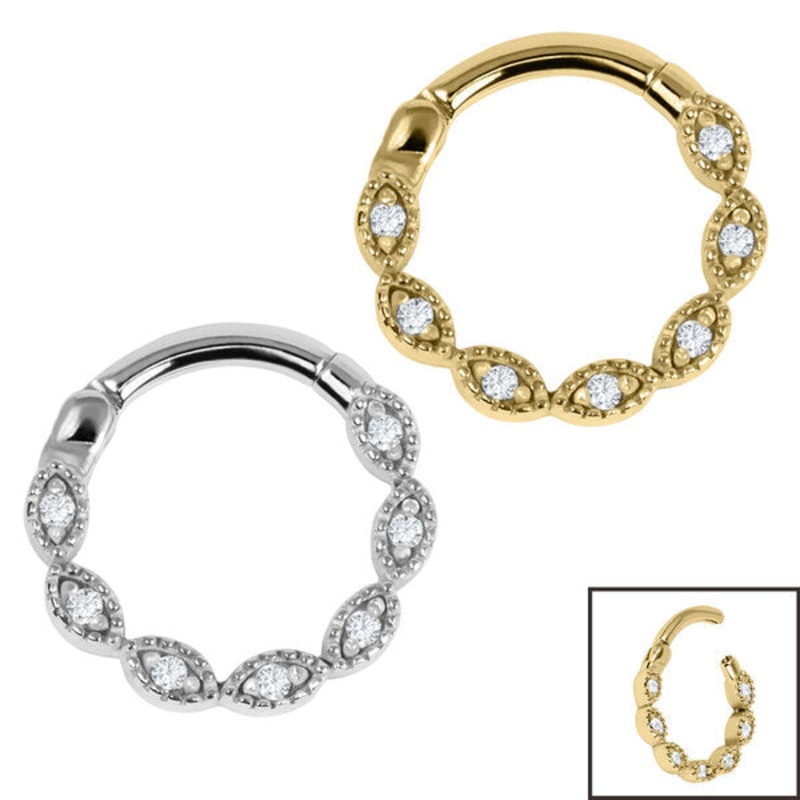 Steel Paris Milgrain Jewelled Hinged Clicker Ring
