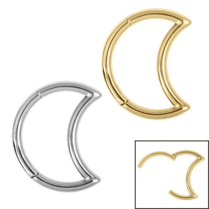 Titanium Crescent Moon Hinged Clicker Ring