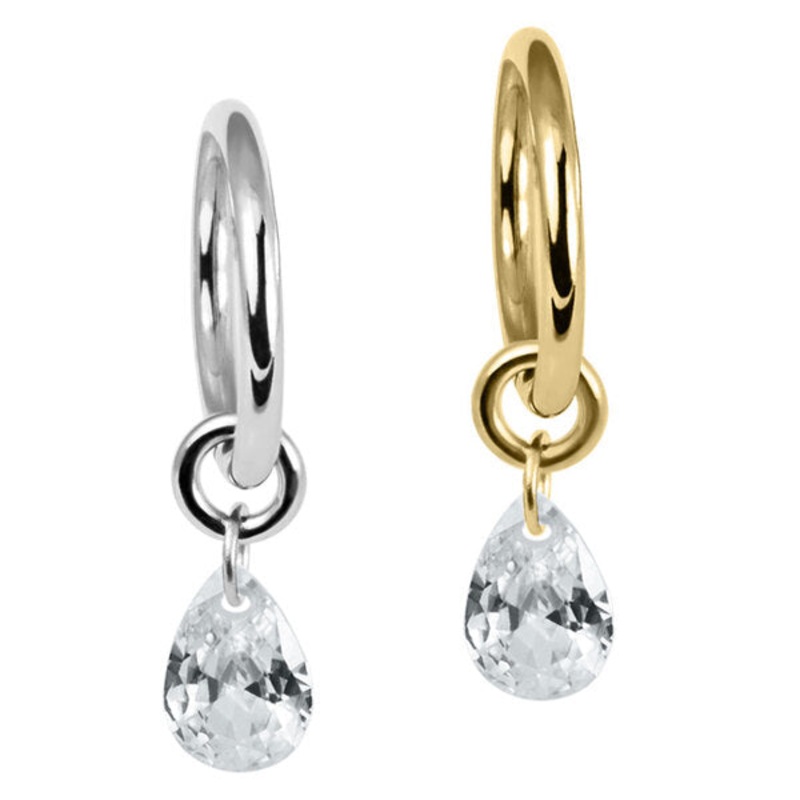 Titanium Hinged Segment Ring with Titanium Floating Teardrop Gem Charm