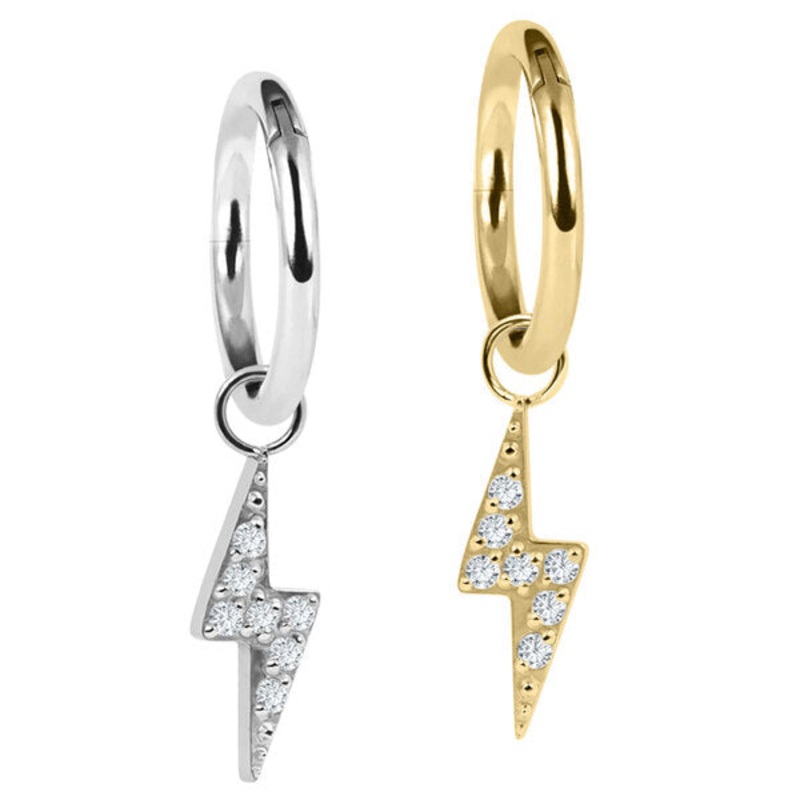 Titanium Hinged Segment Ring with Titanium Jewelled Lightning Bolt Charm