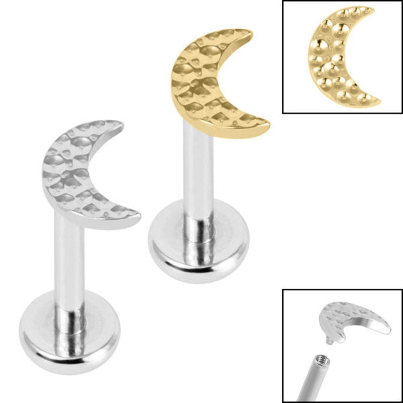 Titanium Internally Threaded Labrets 1.2mm - Titanium Hammered Crescent Moon