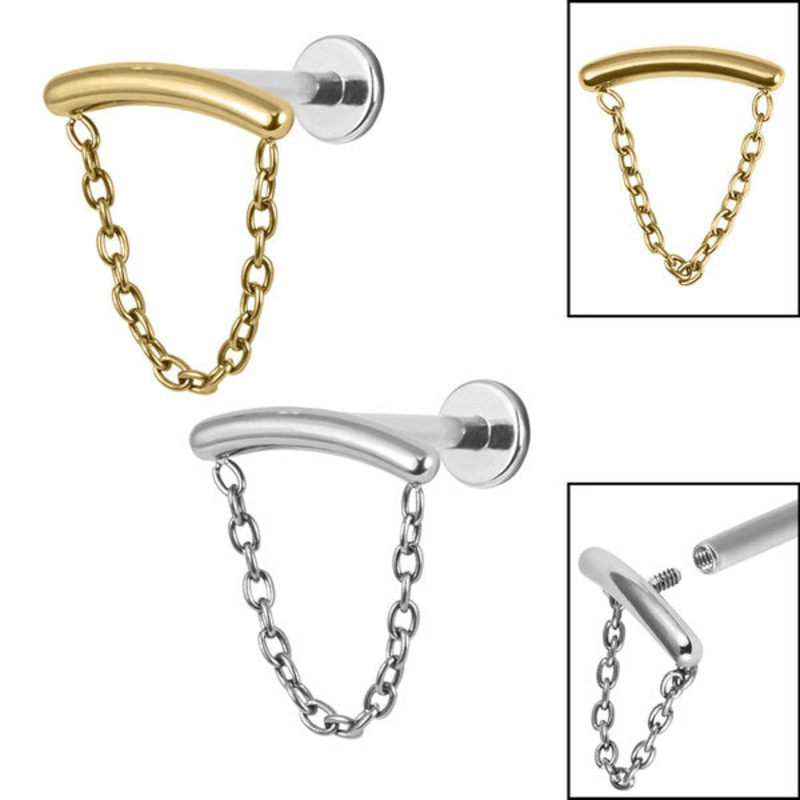 Titanium Internally Threaded Labrets 1.2mm - Titanium Single Loop Chain Drop