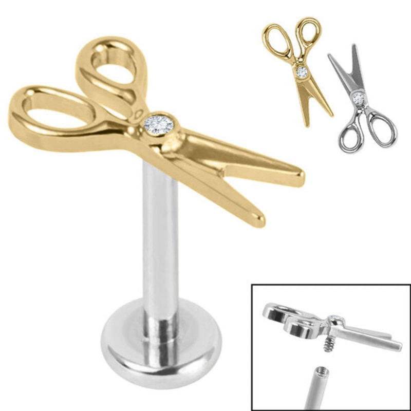 Titanium Internally Threaded Labrets 1.2mm - Titanium Bezel Set Jewelled Scissors