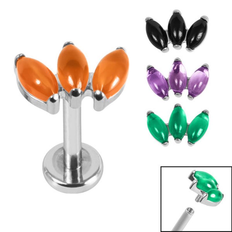 Titanium Internally Threaded Labrets 1.2mm - Titanium Claw Set 3 Stone Marquise Fan