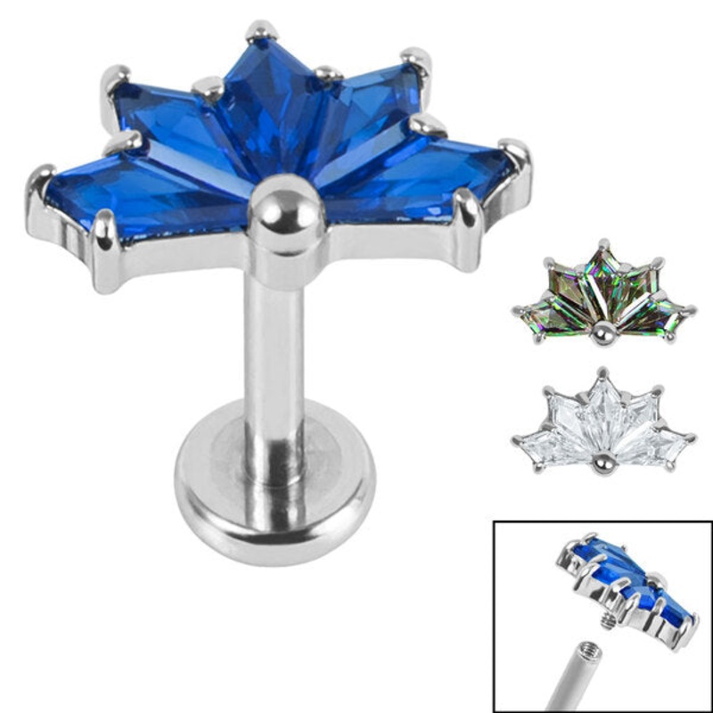 Titanium Internally Threaded Labrets 1.2mm - Titanium Claw Set Jewelled Sensu Kite Fan