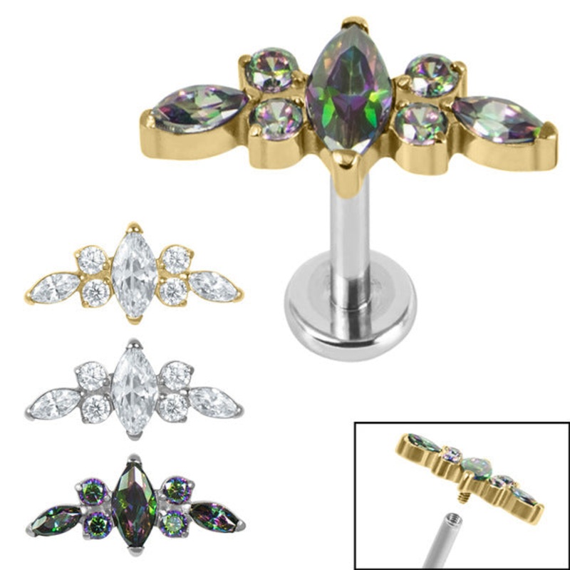 Titanium Internally Threaded Labrets 1.2mm - Titanium Claw Set Jewelled Tiara