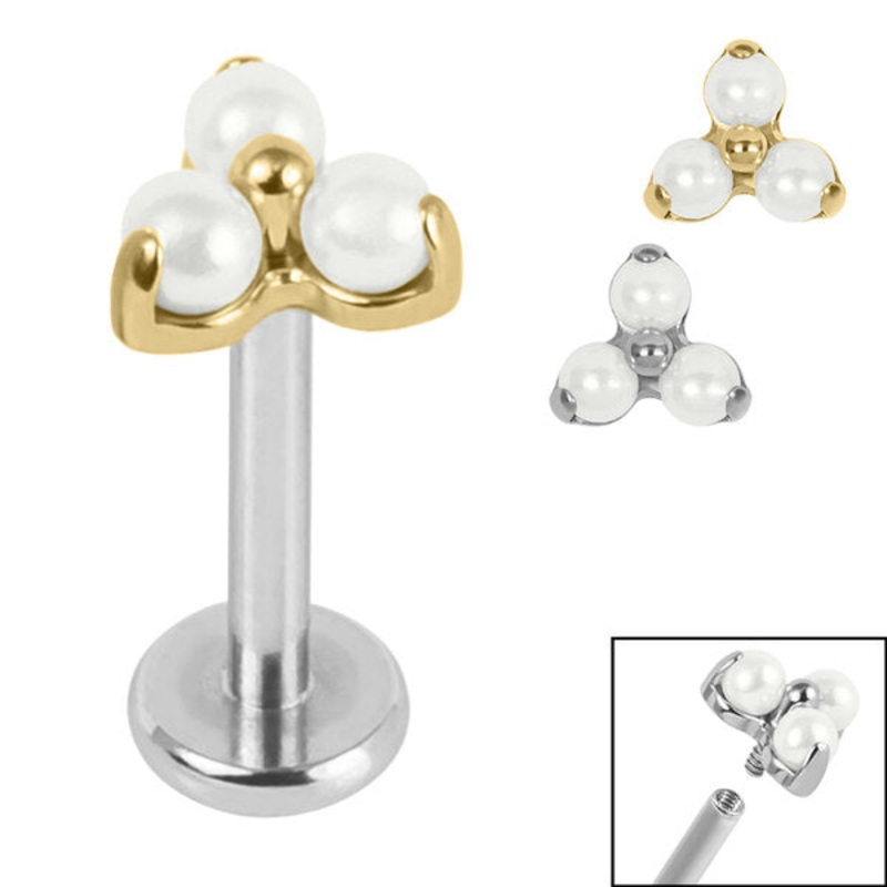 Titanium Internally Threaded Labrets 1.2mm - Titanium Claw Set Pearl Trinity