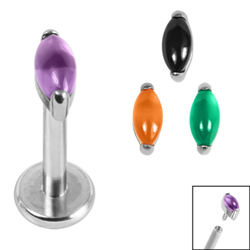 Titanium Internally Threaded Labrets 1.2mm - Titanium Claw Set Single Marquise Stone