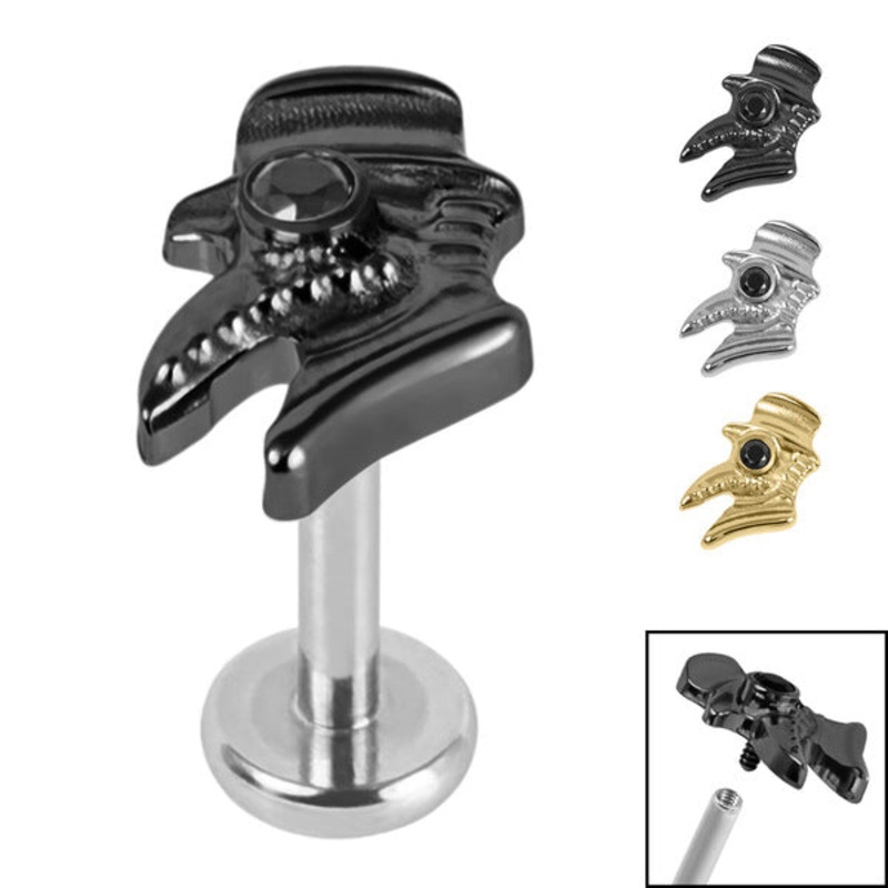 Titanium Internally Threaded Labrets 1.2mm - Titanium Jewelled Plague Doctor