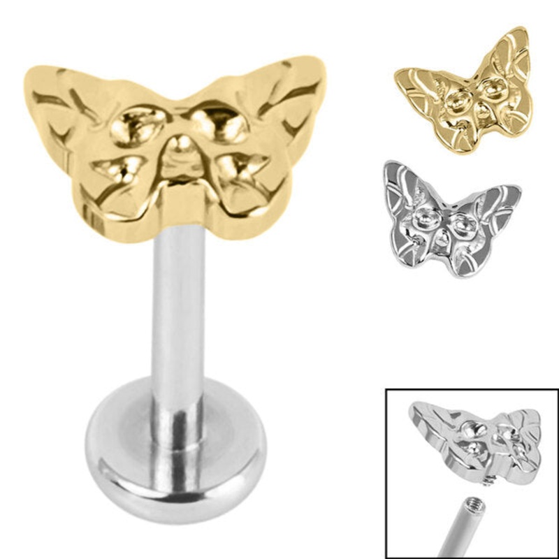 Titanium Internally Threaded Labrets 1.2mm - Titanium Owl Butterfly