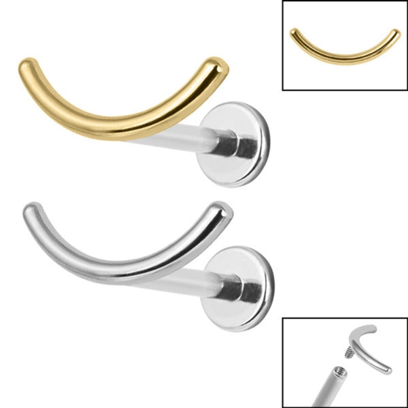 Titanium Internally Threaded Labrets 1.2mm - Titanium Smile Curved Bar