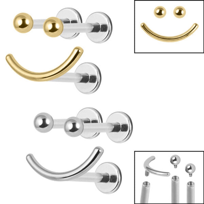 Titanium Internally Threaded Labrets 1.2mm - Titanium Smiley Face Pack