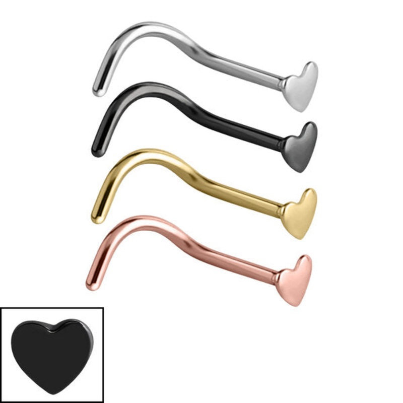 Steel Heart Nose Stud|0.8mm|Black Steel|Gold Steel|Rose Gold Steel|Surgical Steel