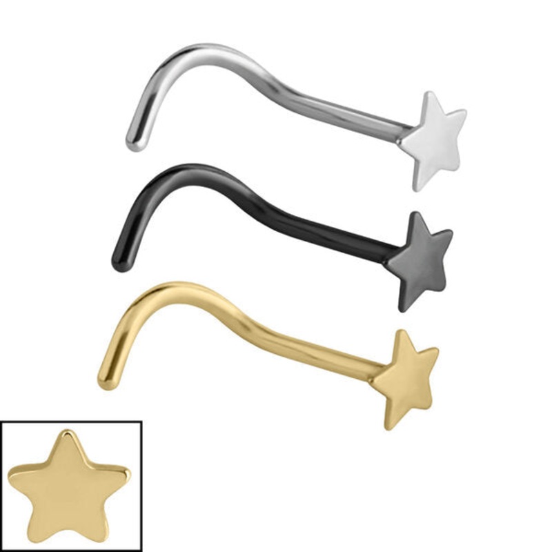 Steel Star Nose Stud|0.8mm|Black Steel|Gold Steel|Surgical Steel
