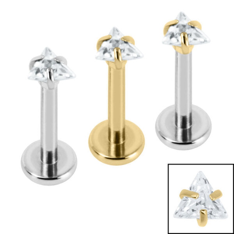 Titanium Internally Threaded Labrets 1.2mm - Titanium Claw Set Jewelled Triangle