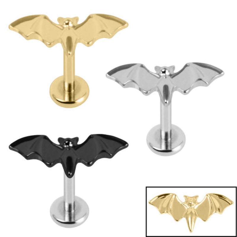 Titanium Internally Threaded Labrets 1.2mm - Titanium Flying Vampire Bat