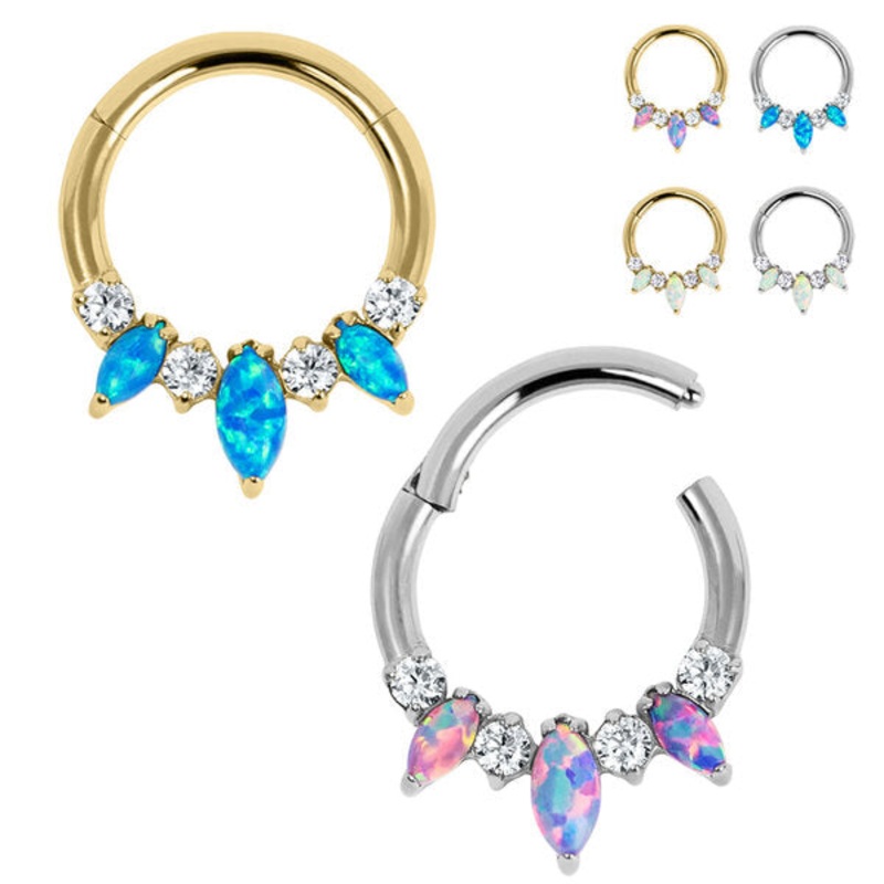 Titanium Anasia Claw Set Opal and Jewelled Hinged Ring (Clicker)