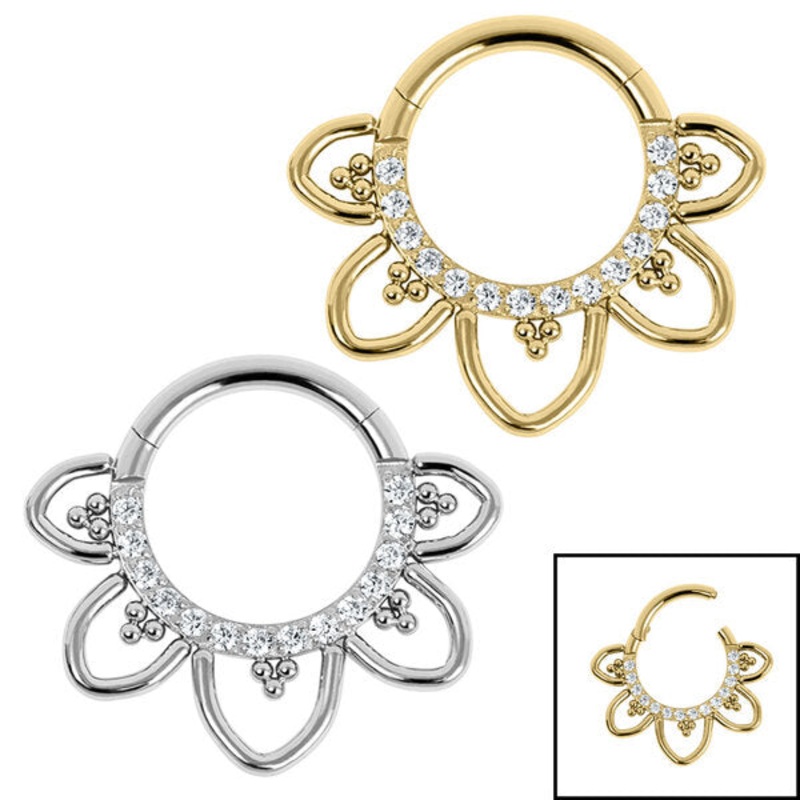 Titanium Claw Set Jewelled Renge Flower Hinged Clicker Ring