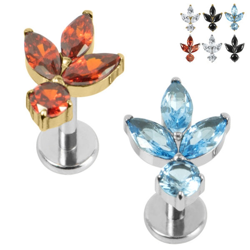 Titanium Internally Threaded Labrets 1.2mm - Titanium Claw Set Jewelled Lotus Solitaire Drop