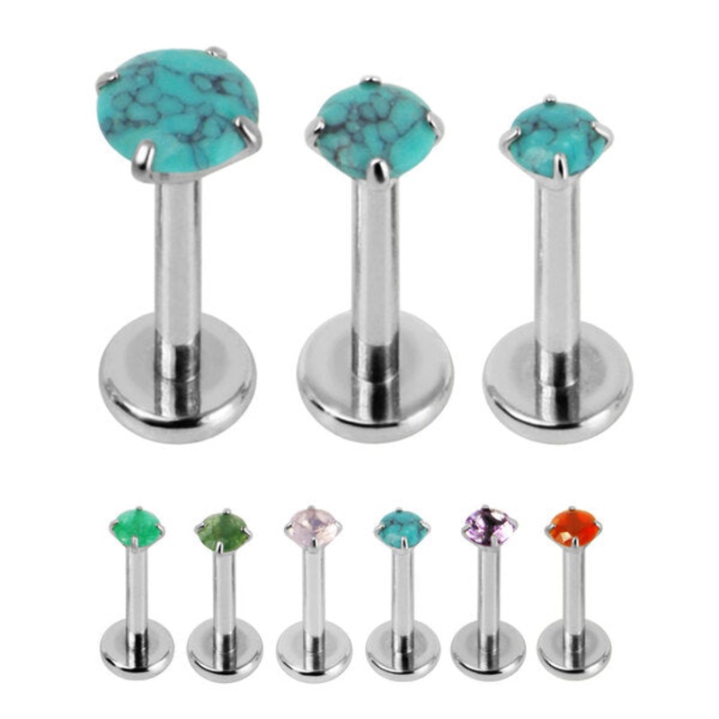 Titanium Triple Piercing with Titanium Tops - Internally Threaded Claw Set Natural Gemstone Tops 1.2mm