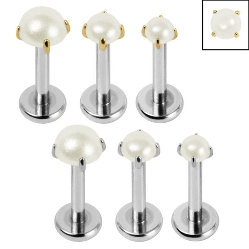 Titanium Triple Piercing with Titanium Tops - Internally Threaded Claw Set Round Pearl 1.2mm