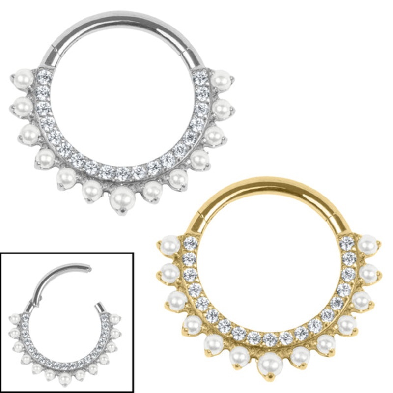 Titanium Arielle Pearl Hinged Ring