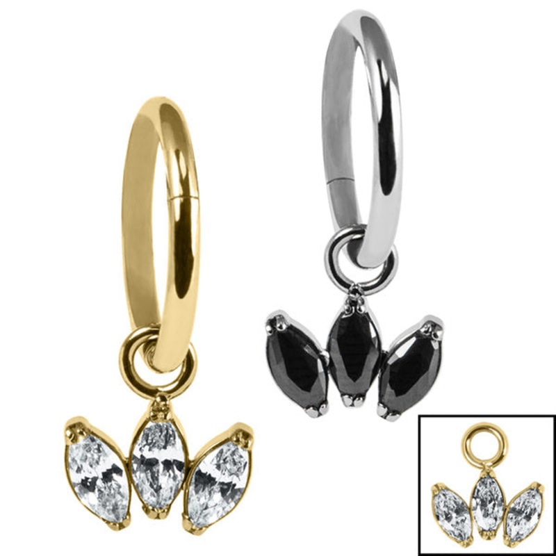 Titanium Hinged Segment Ring with Titanium Claw Set 3 Jewel Marquise Fan