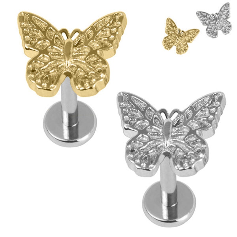 Titanium Internally Threaded Labrets 1.2mm - Steel Monarch Butterfly