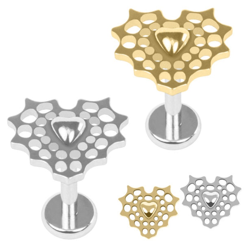 Titanium Internally Threaded Labrets 1.2mm - Titanium Captured Heart