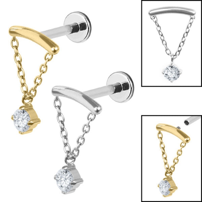 Titanium Internally Threaded Labrets 1.2mm - Titanium Concealed Jewel Chain Top