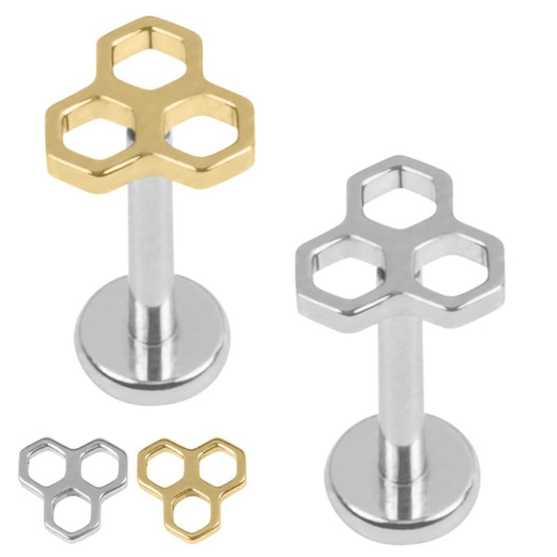 Titanium Internally Threaded Labrets 1.2mm - Titanium Honeycomb