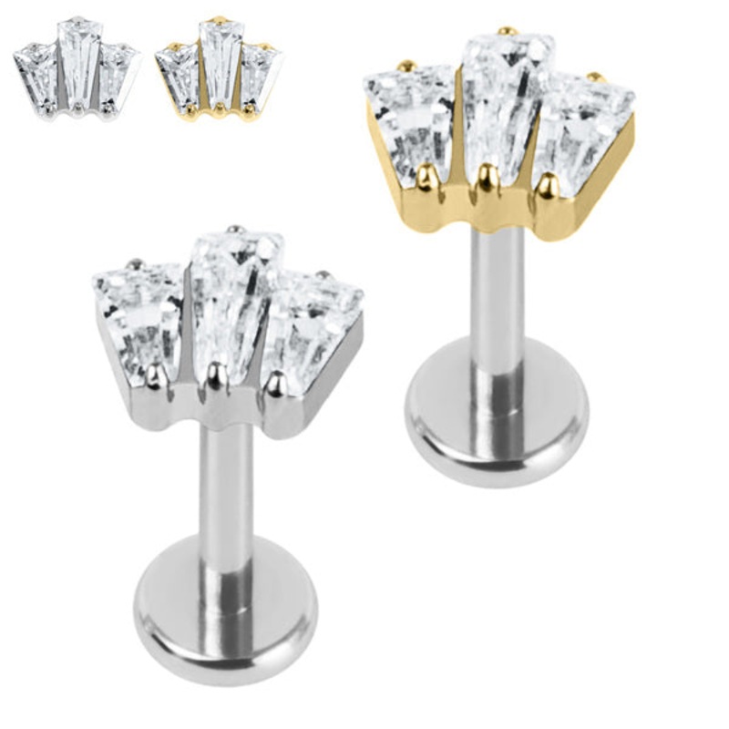 Titanium Internally Threaded Labrets 1.2mm - Titanium Jewelled Art Deco Baguette Fan