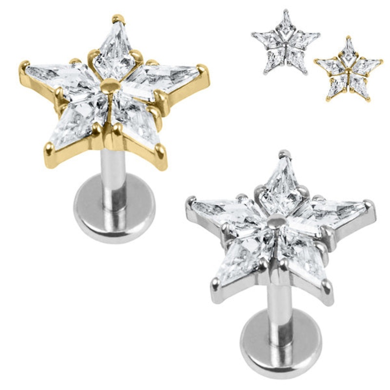 Titanium Internally Threaded Labrets 1.2mm - Titanium Jewelled Galaxy Star