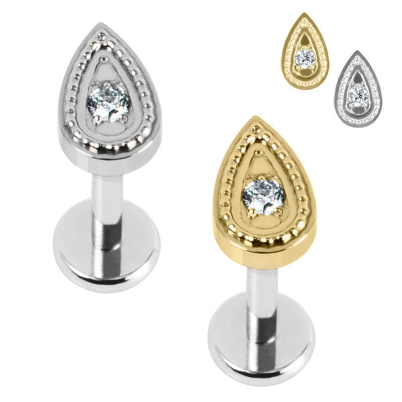 Titanium Internally Threaded Labrets 1.2mm - Titanium Jewelled Persian Teardrop