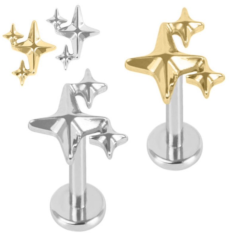 Titanium Internally Threaded Labrets 1.2mm - Titanium Three Kings Star