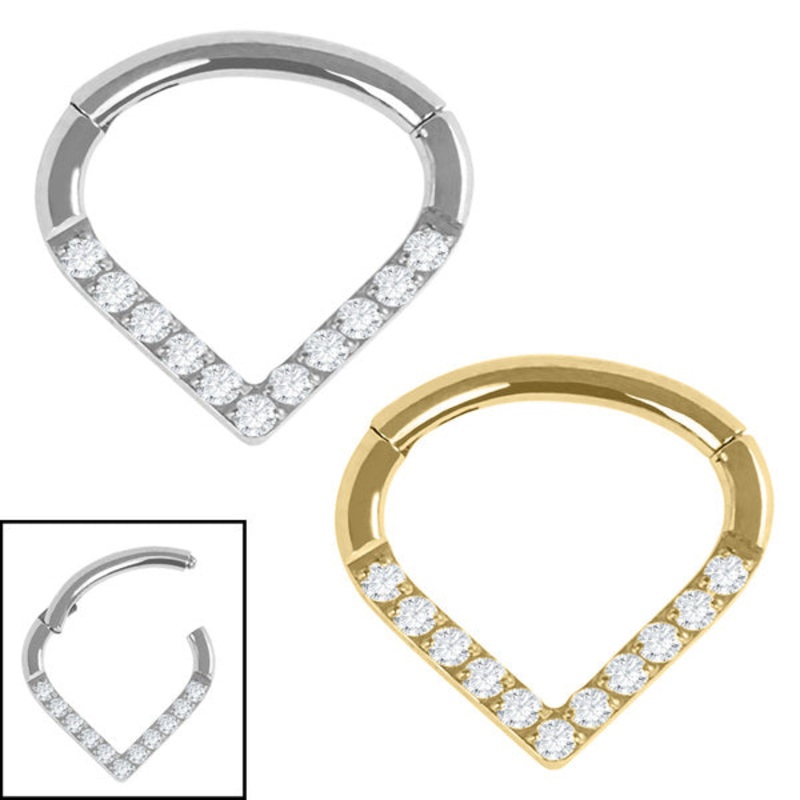 Titanium Jewelled Teardrop Hinged Ring