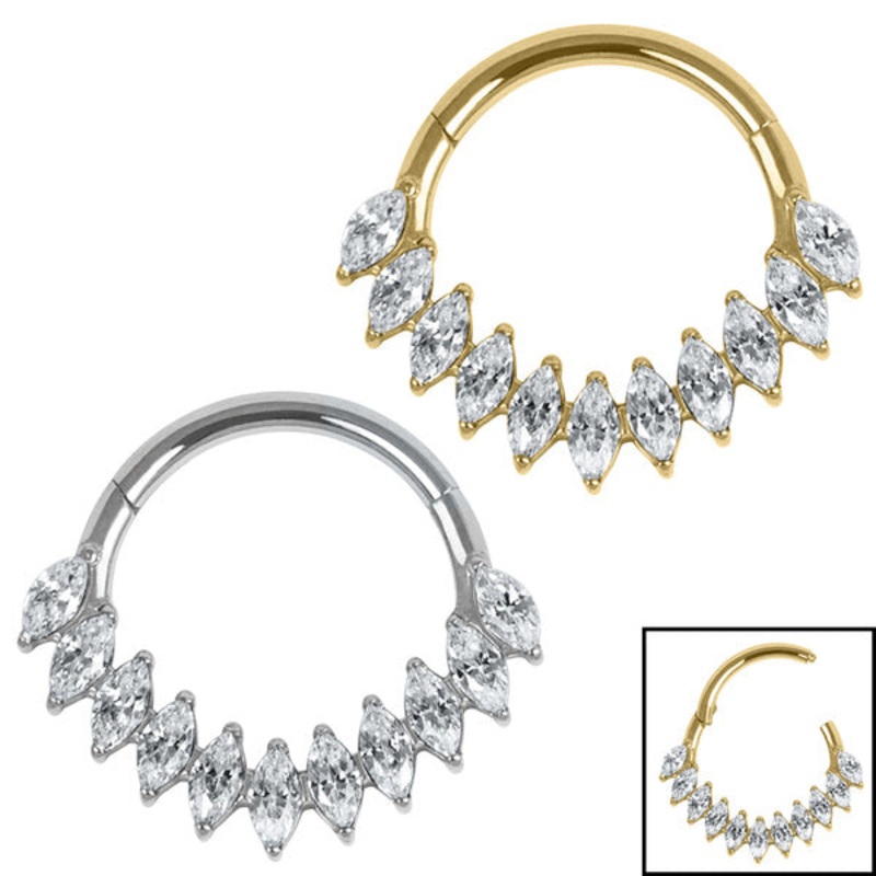 Titanium Raindrop Cluster Marquise Hinged Ring